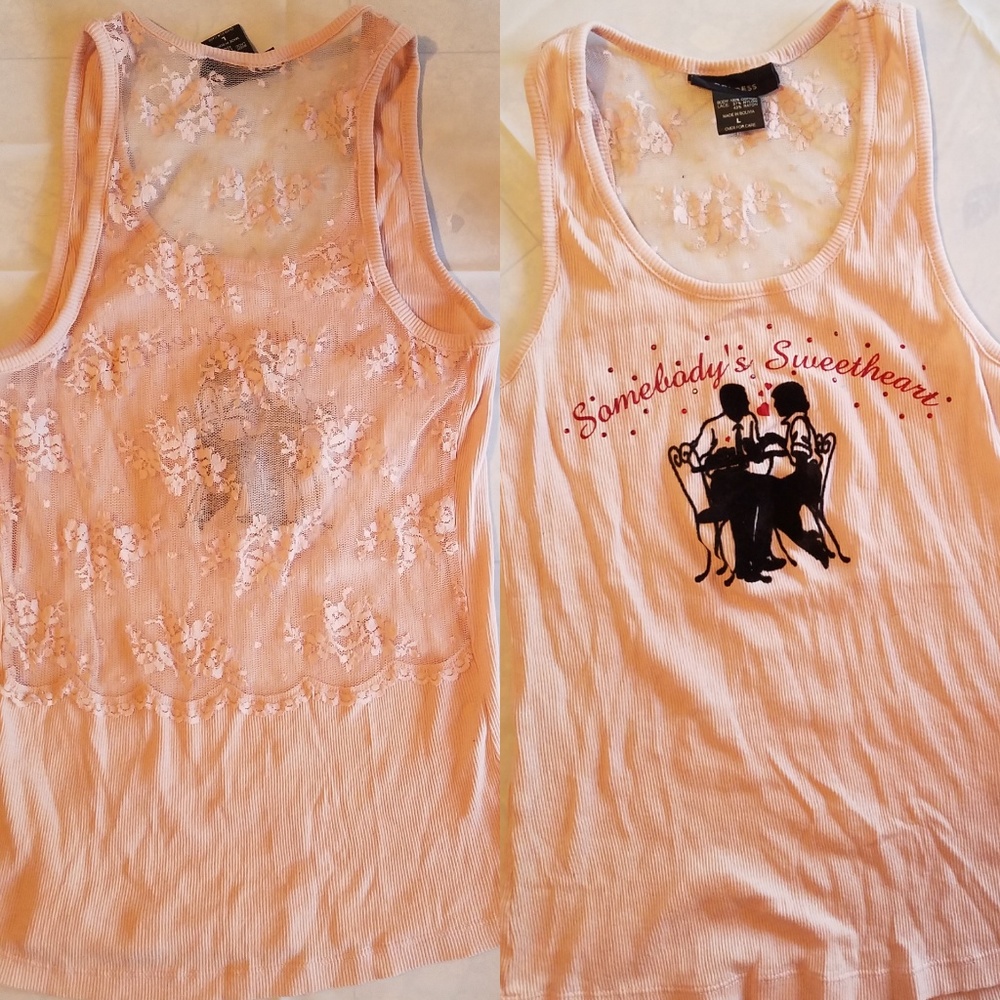 Express “Somebody’s Sweetheart” Cotton & Lace Top - Picture 2 of 8
